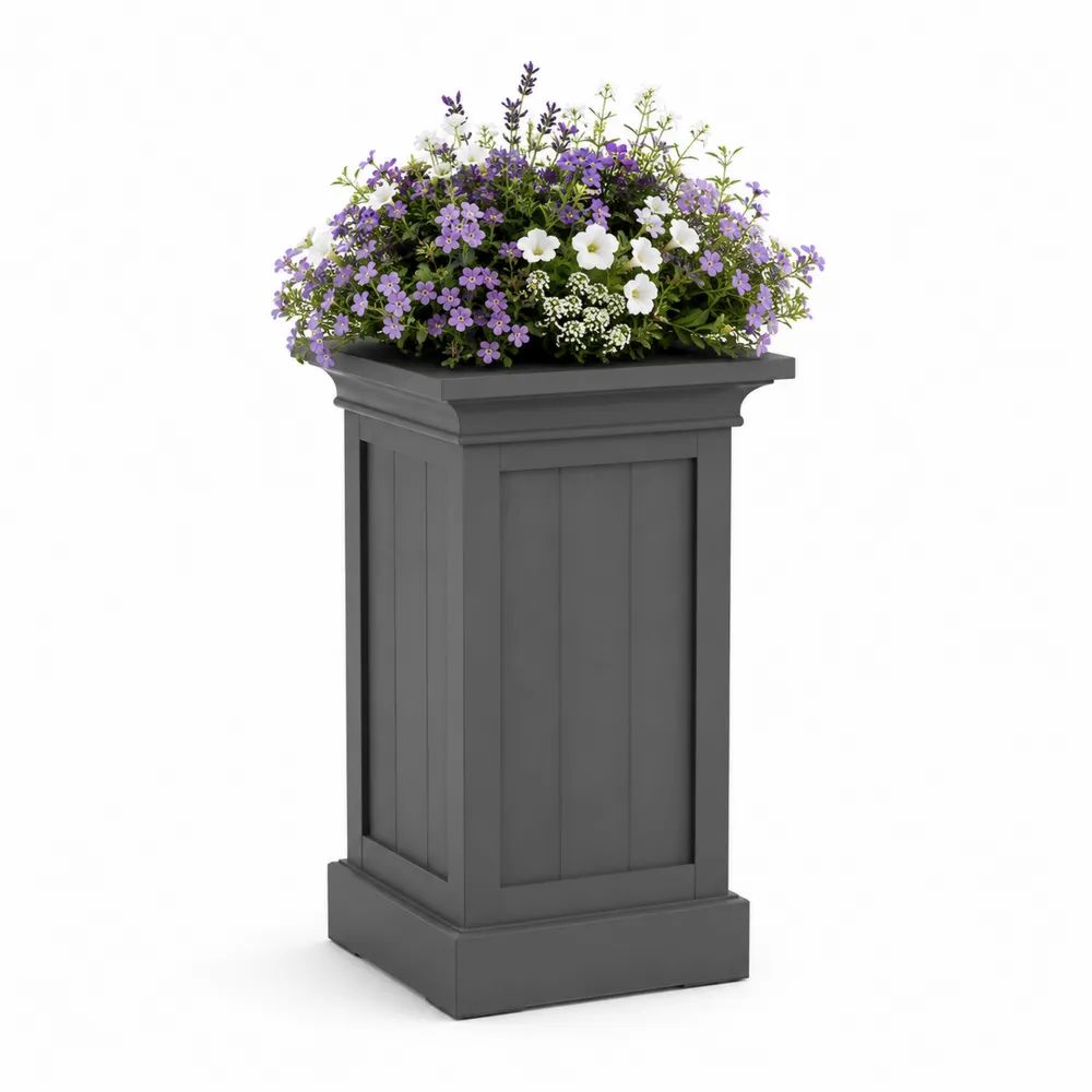 Pot de fleurs haut carré en polyéthylène gris anthracite 40 × 40 × 72 cm