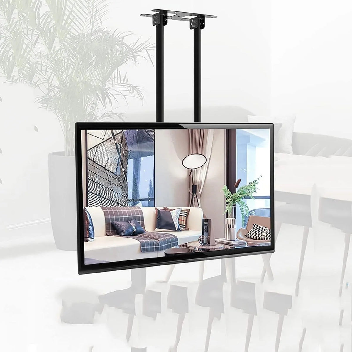 Meuble TV, 100 pouces, installation au plafond avec réglage de l'angle de 3°, -20°, design de suspension compatible avec poteau