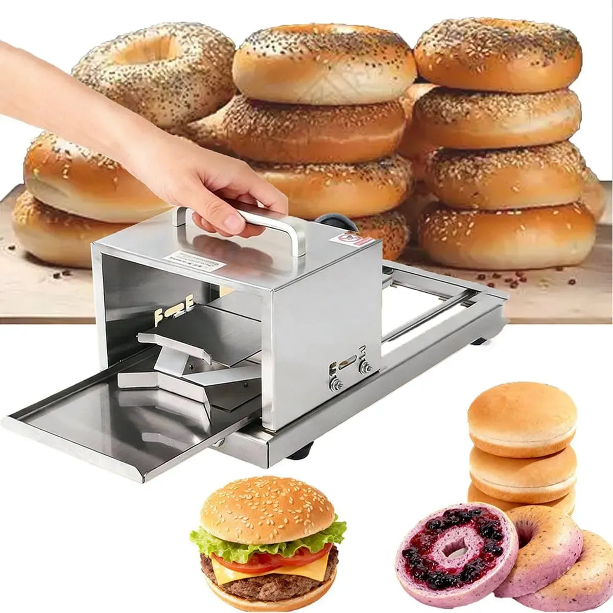 Coupe-bagel, Trancheuse manuelle pour pain et hamburger, qualité commerciale équipé de emporte-pièce rond et biscuit