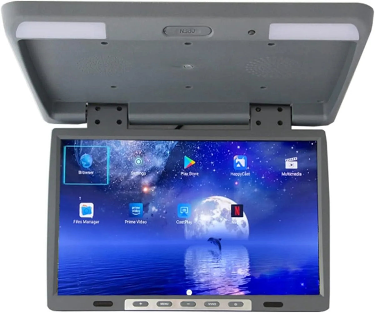 Moniteur 1080P MP5, 24 pouces, gris, Grey, Moniteur de Voiture 24 Pouces 2 + 16 Go TV de Plafond de Voiture 1080P MP5 Video Playe HD Affichage de