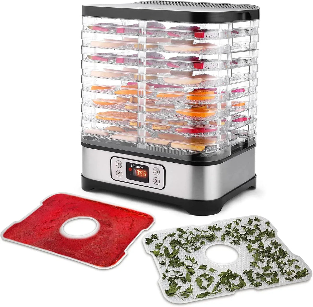 Séchoir, déshydrateur alimentaire, 400 W, 35 à 70 °C, minuteur, acier inoxydable, 8 Plateaux, pour le beef jerky