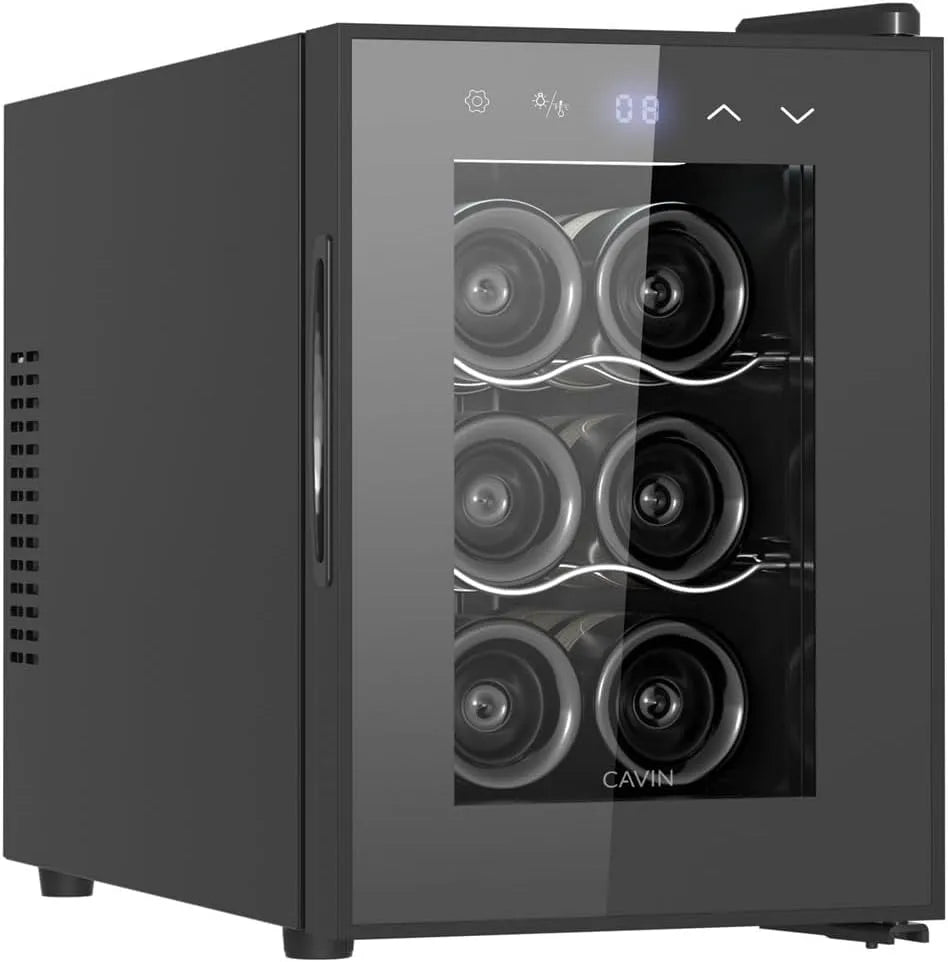 Cave à vin électrique, 6 bouteilles, pose libre, tactile, silencieux, noir, une touche sophistiquée