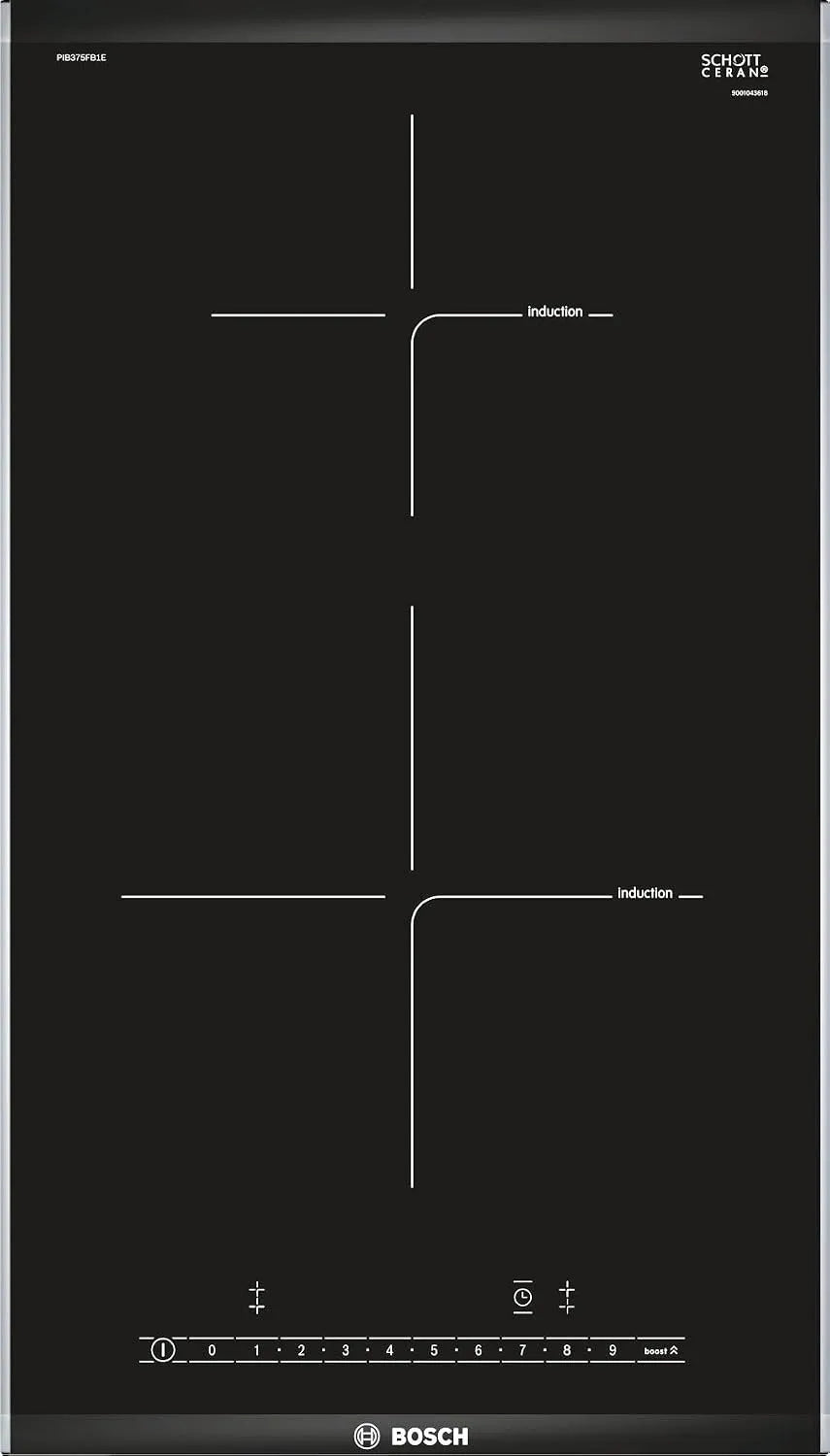 Bosch PIB375FB1E Plaque à induction, 30 cm, table de cuisson à induction, Boost, minuteur, noir, timer avec fonction arrêt, PowerBoost, Série 6