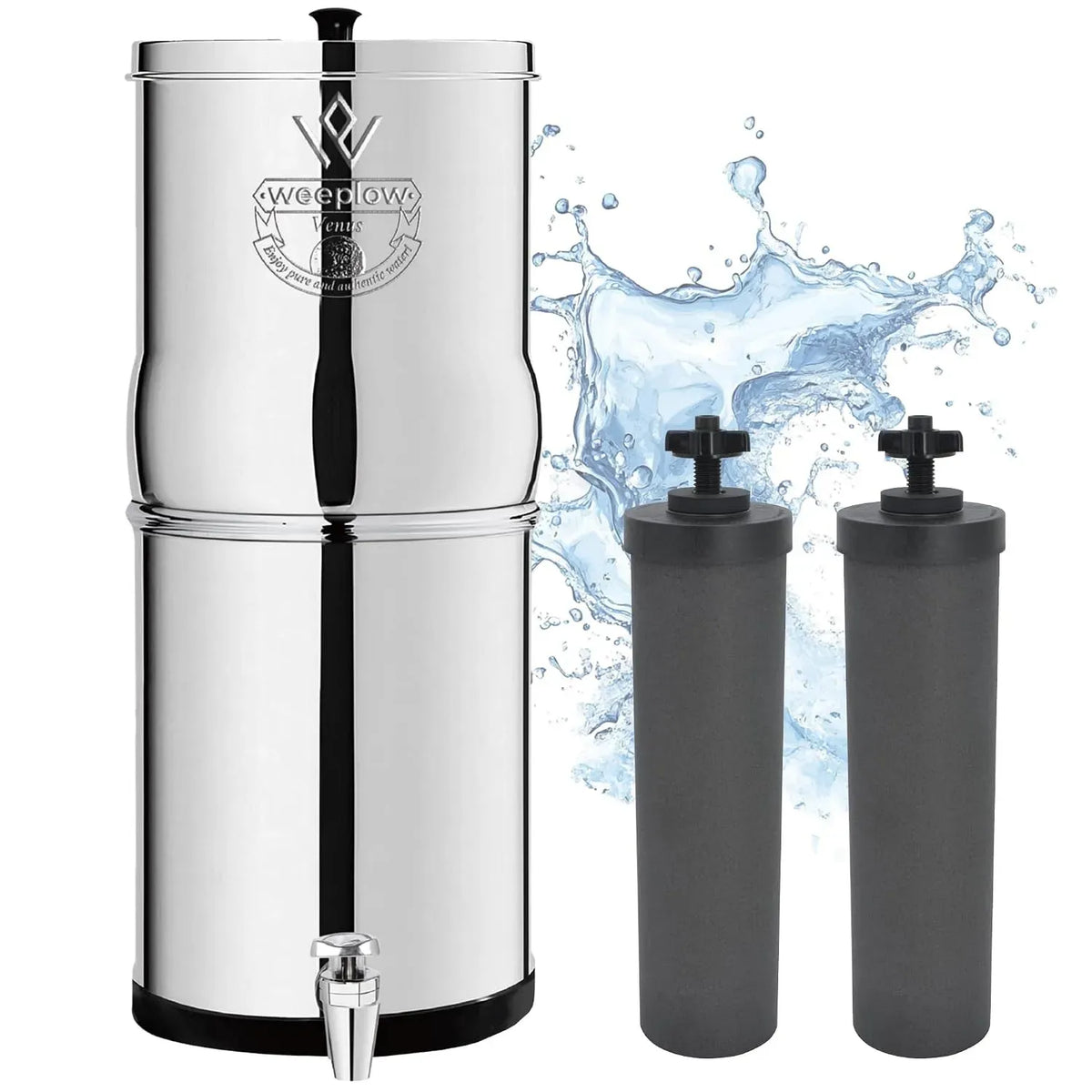 Robinet de cuisine AISI 304, 5.6 L, acier inoxydable, Weeplow Venus ECO Système Filtration d'Eau par Gravité 5, Inox