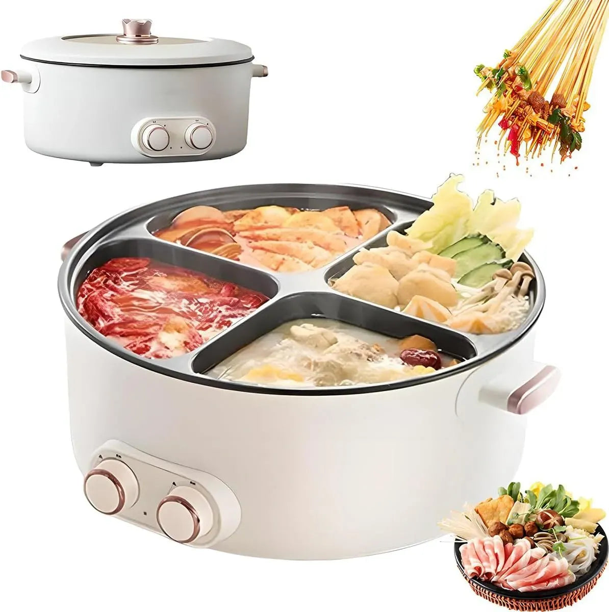L 2000 idéal pour la cuisine à la maison et au dortoir, Hot Pot électrique 6 W multifonction équipé de 4 compartiments et contrôle indépendant de la