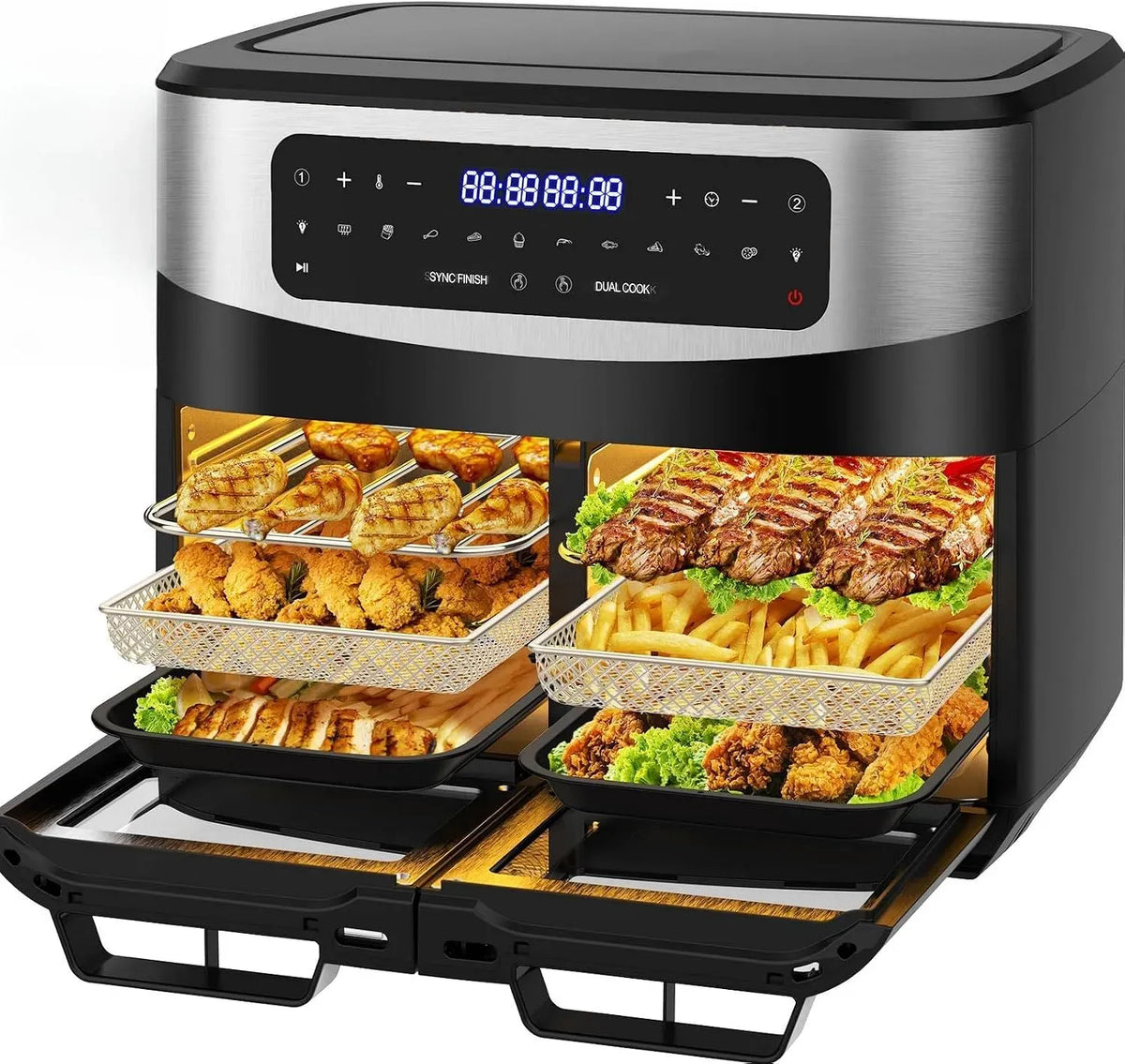 Friteuse à air chaud, 12 L, 2600 W, 10 programmes, 50 à 200 °C, amovible, 2 fenêtres