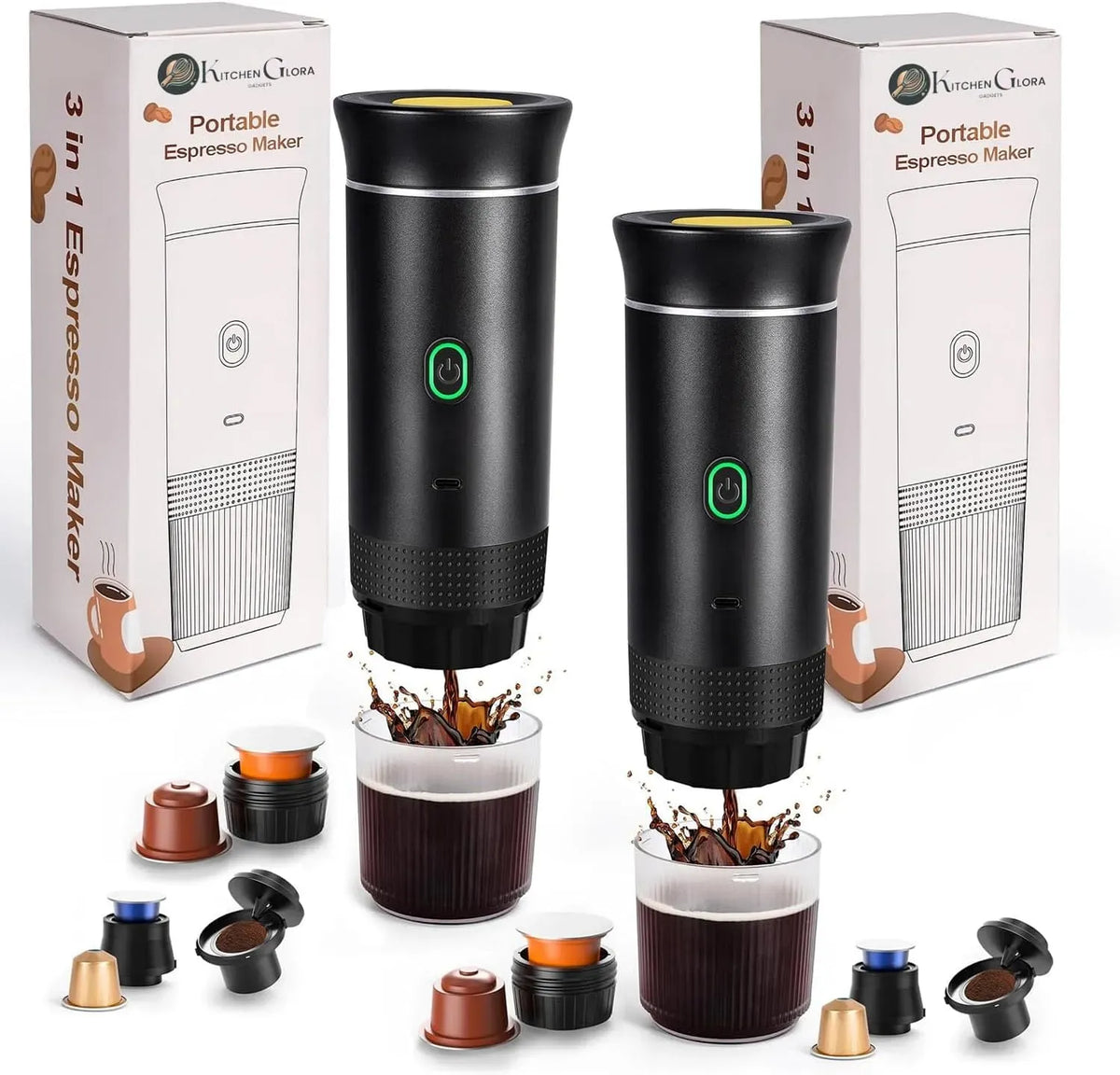 Machine à expresso, AEX, portable, USB, camping, Lot de 2 cafetières portables avec USB-C auto-chauffant