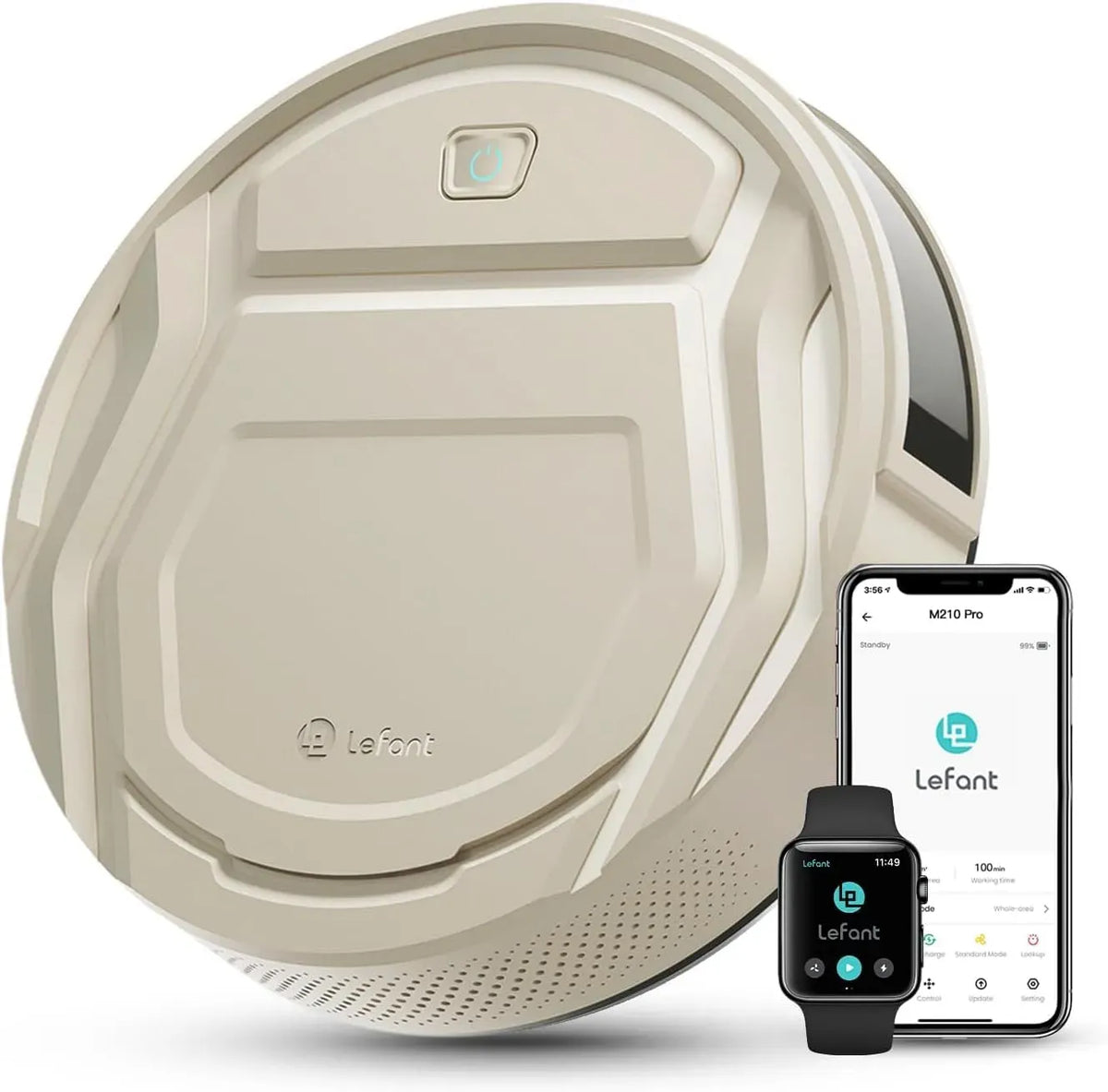 Lefant 120min M210P Aspirateur, 55 dB, Wi-Fi, Bluetooth, silencieux, Connecté avec WiFi/Bluetooth/Alexa/App, d'Autonomie