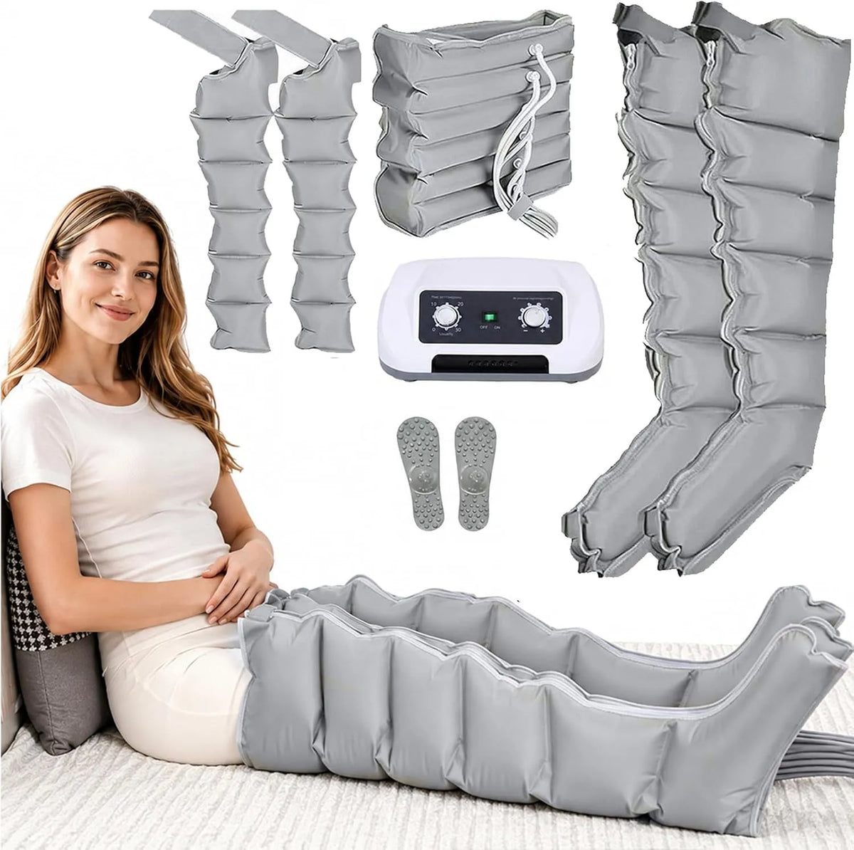 Bottes Pressothérapie Lymphatique, Diminue Les Gonflements et la Fatigue Chronique, Drainage Lymphatique Jambes 6 Cavités, Minuterie 0-30 Min et