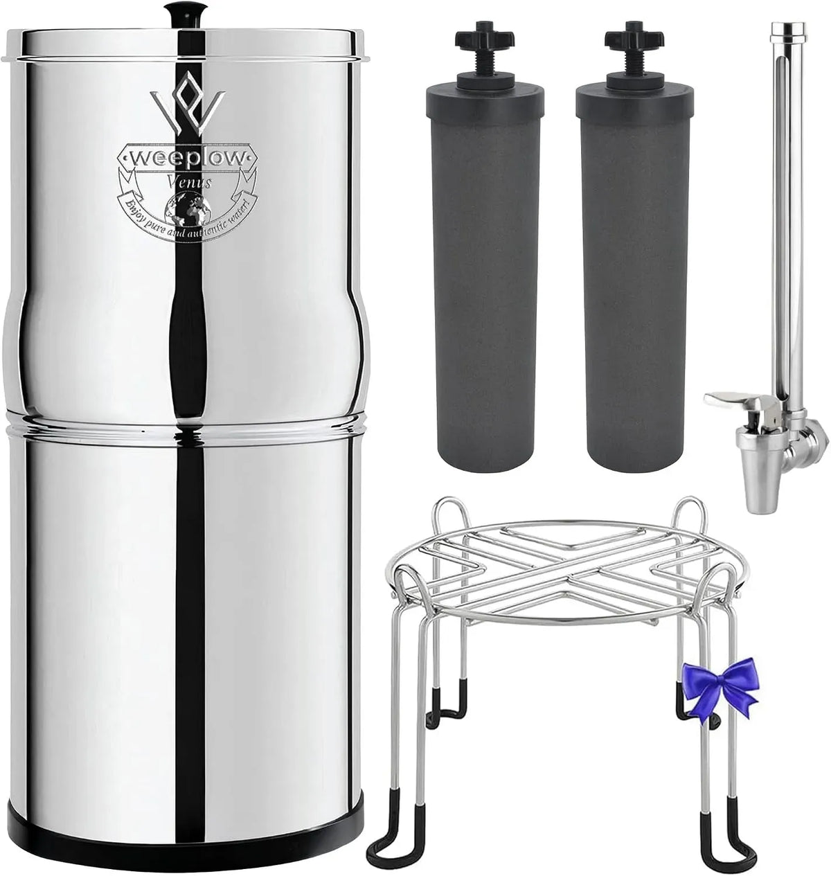 Robinet de cuisine AISI 304, 5.6 L, acier inoxydable, Weeplow Venus Système Filtration d'Eau par Gravité 5, Inox
