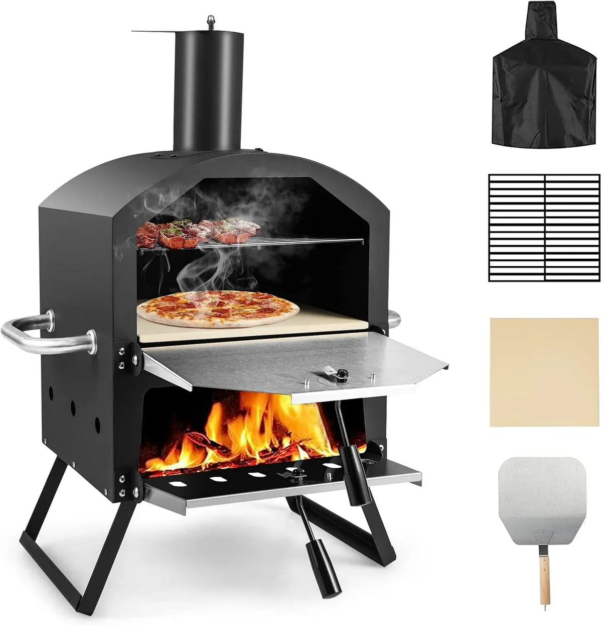 Four électrique à pizza, GOPLUS, extérieur, IP65, compact, acier inoxydable, Pelle à Pizza, Pierre à Pizza
