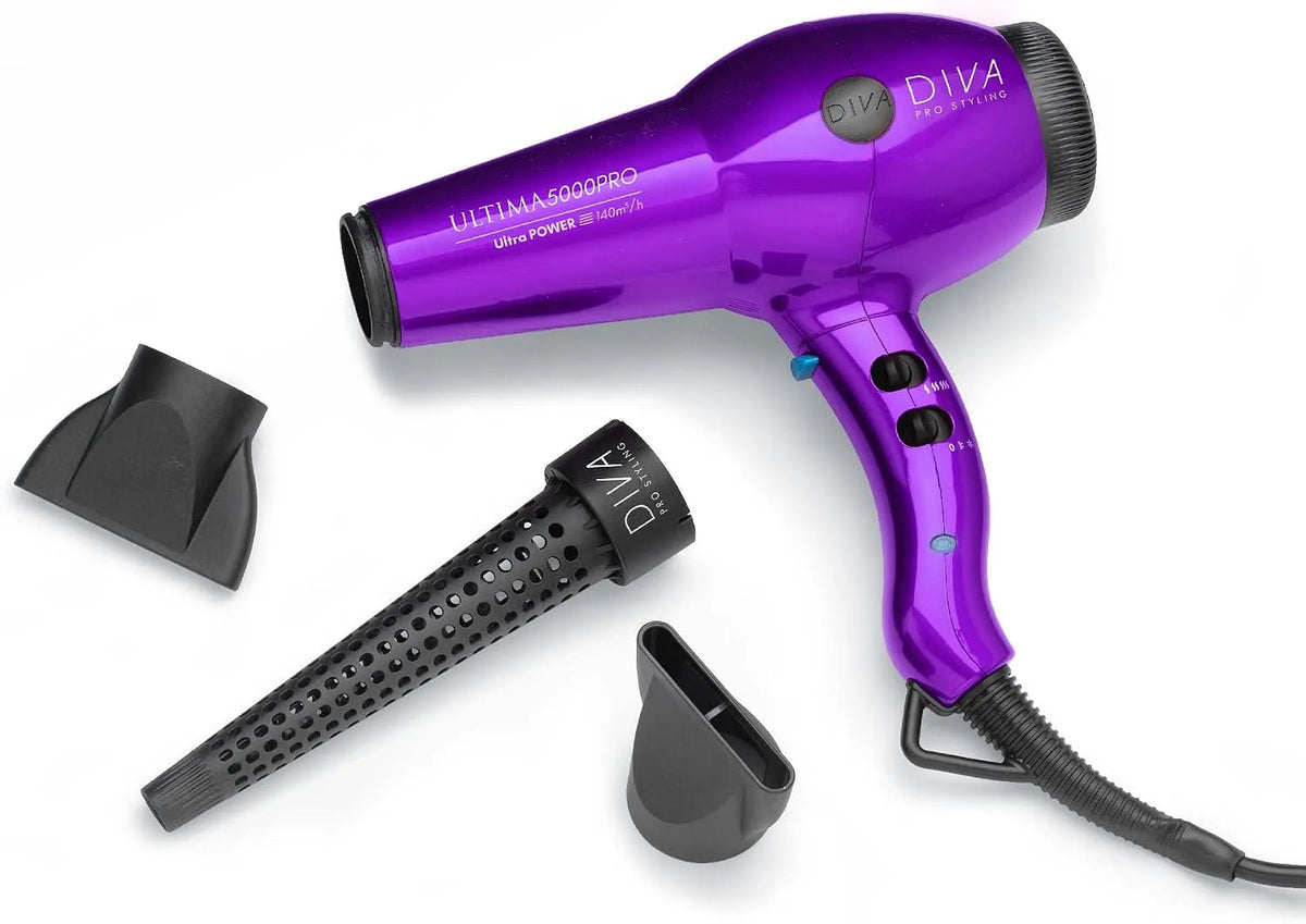 Diva Pro Styling Ultima 5000 Sèche-Cheveux pour usage professionnel équipé de Conditionnement Ionique 2200 W Violet