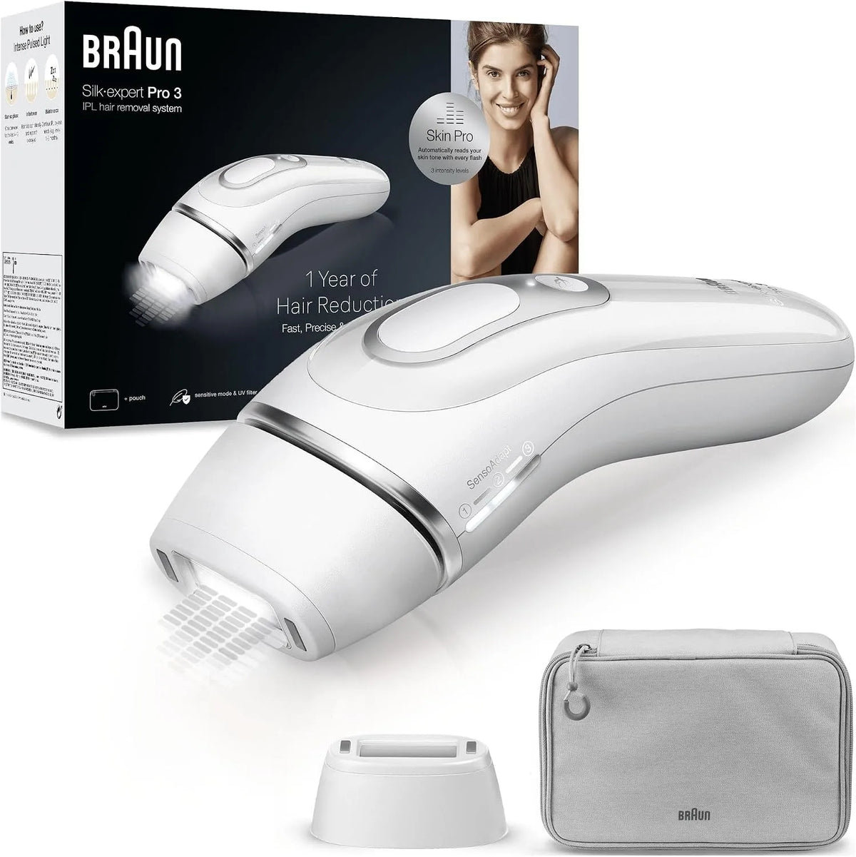 Braun PL3020 Silk-Expert Pro 3 IPL Épilation à domicile Alternative à l'épilation au Laser Épilation Vénus 2 Têtes Cadeau Femme Blanc/Argent
