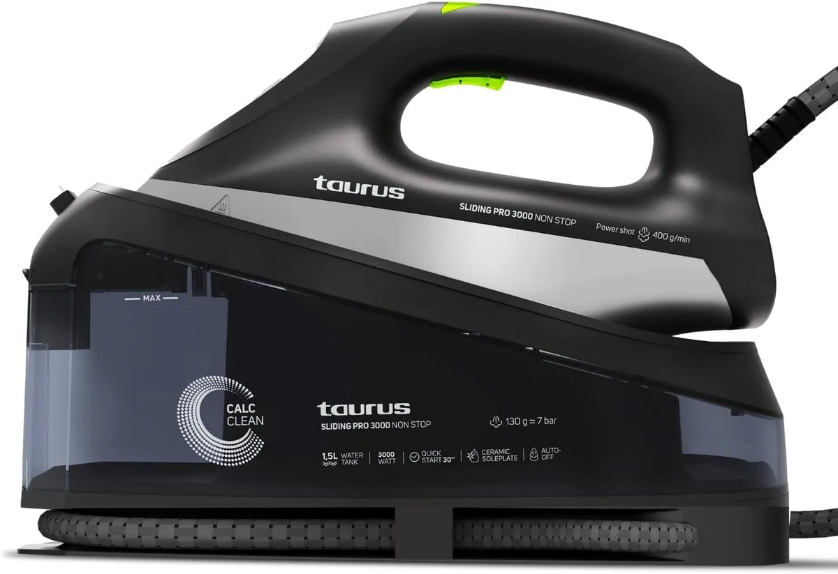 Taurus Verticale, Céramique, pour Autonettoyage, Centrale vapeur Sliding Pro 3000, 3000W, Vapeur 130 g/min, ECO/MAX, Verrouillage, Jet 400 g/min
