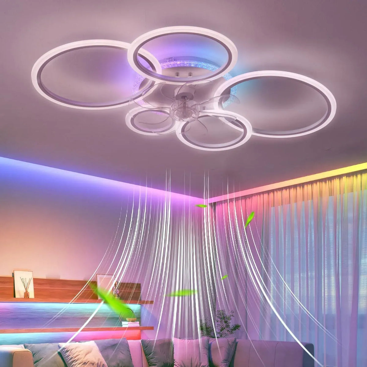 Ventilateur, 95cm, 72 W, minuteur, décoration de salon