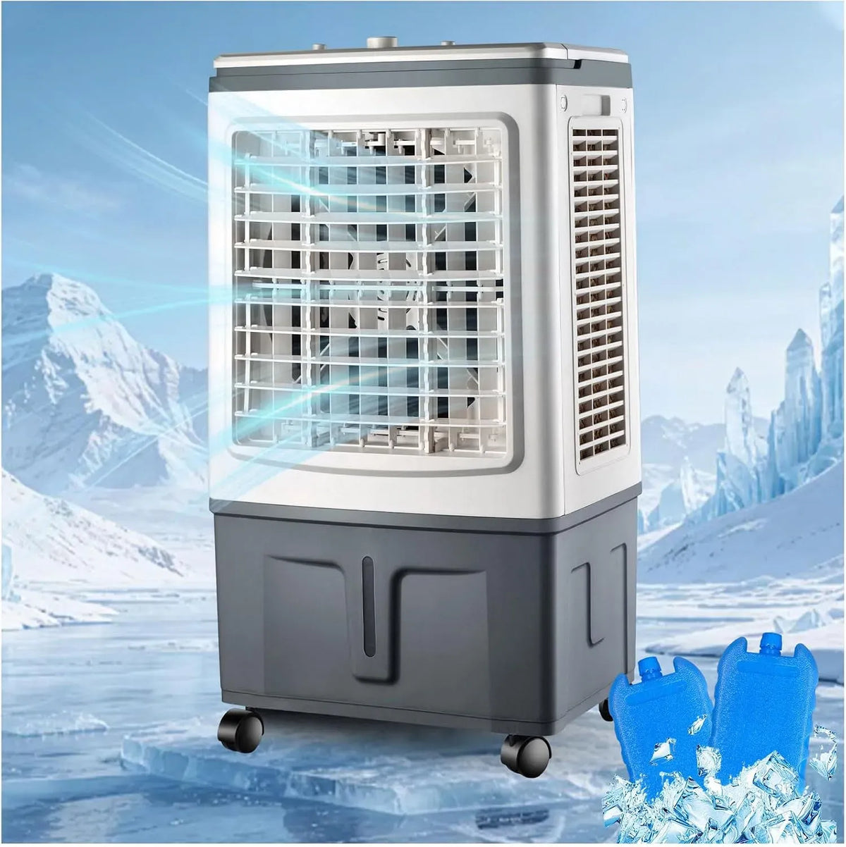 Climatiseur, 30 L, portable, 3 vitesses, grand réservoir, décoration de salon, 2 Blocs RéFrigéRants