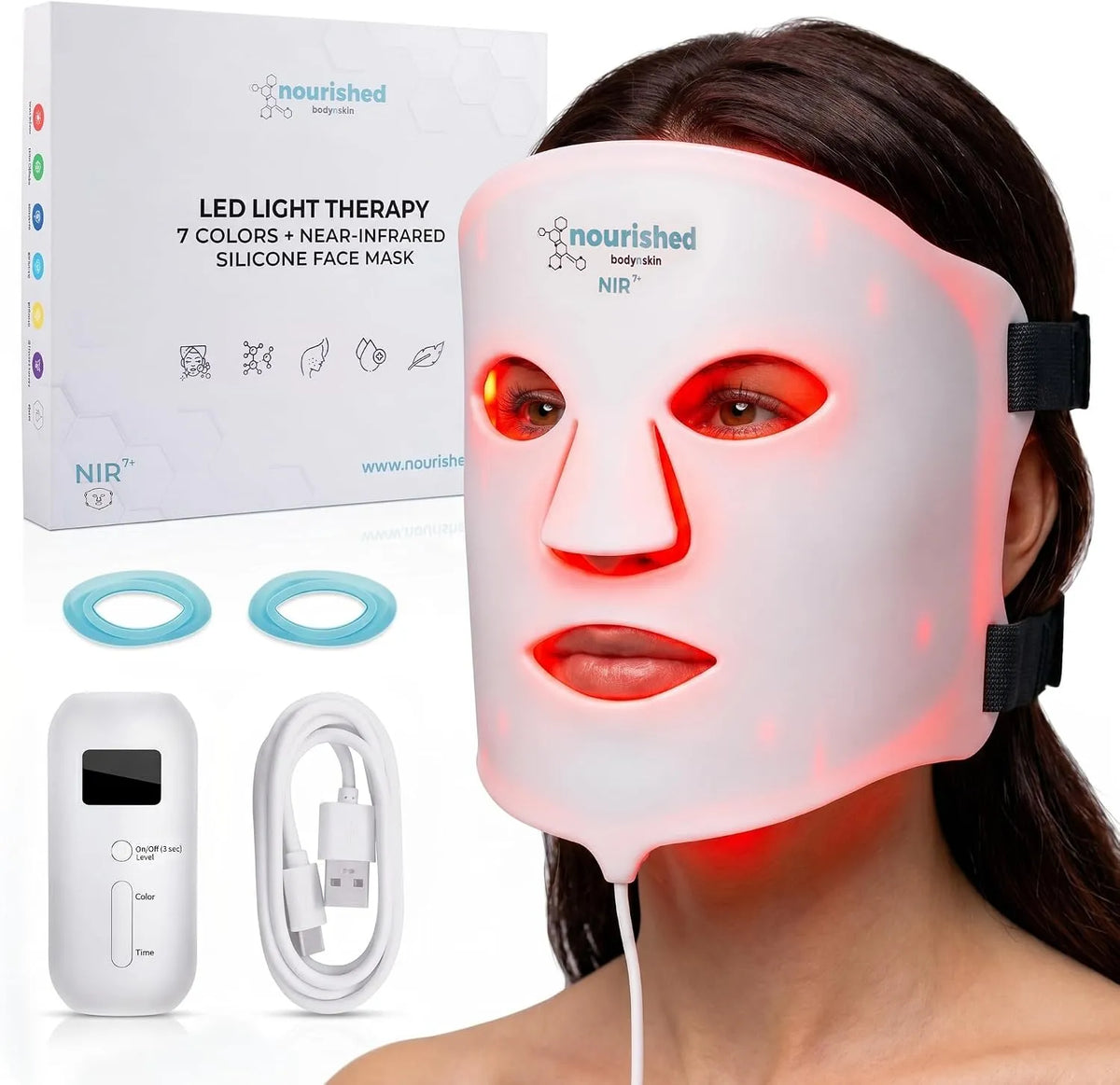 anti-âge, Luminothérapie bleue, Nourished Bodynskin Masque facial LED 7 couleurs avec infrarouge proche, 456 LED, rouge pour le visage, Outil de soin