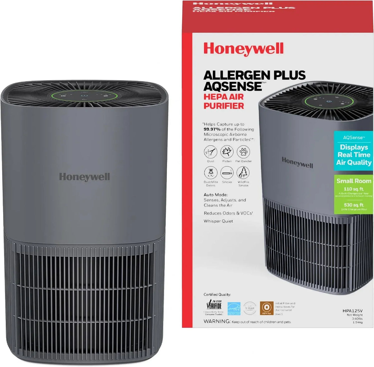 Purificateur d'air, couverture de 500 m², appareil purificateur d'air, Honeywell Allergen Plus AQSense Purificateur d'air HEPA pour la maison