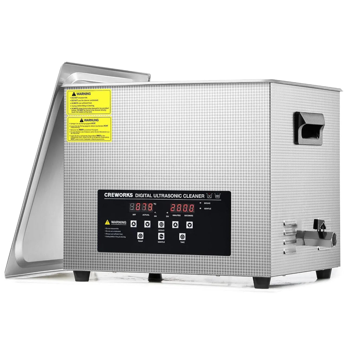 Radiateur électrique, 15 L, 360 W, 450 W, CREWORKS 1-30min 40kHz, minuteur, grand réservoir, professionnel, acier inoxydable