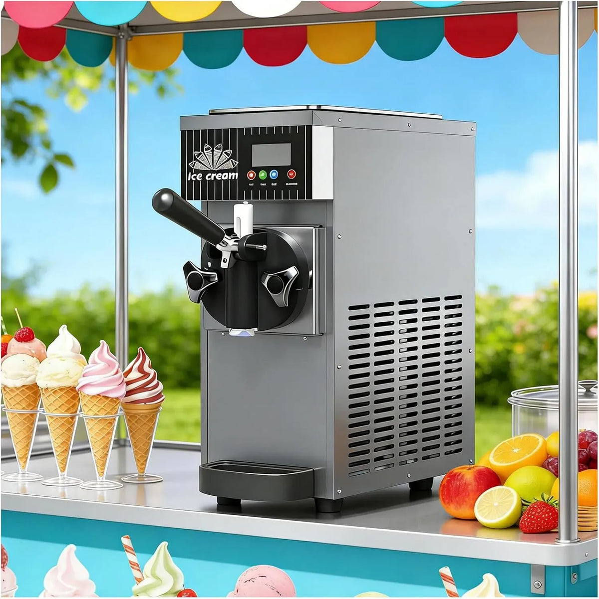 Machine à Glace, machine à glace et sorbet, 2,5 L, 450 W, 5 Kg, 1 L, professionnel, acier inoxydable, blanc