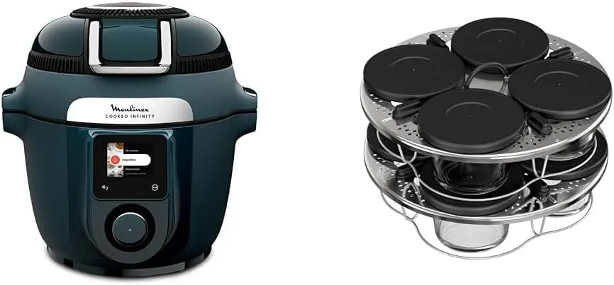 Moulinex CE97GUF0 XA6140E0 Friteuse à air chaud, 17 programmes, bleu, Kit de 8 verrines superposables, LOT Cookeo Infinity