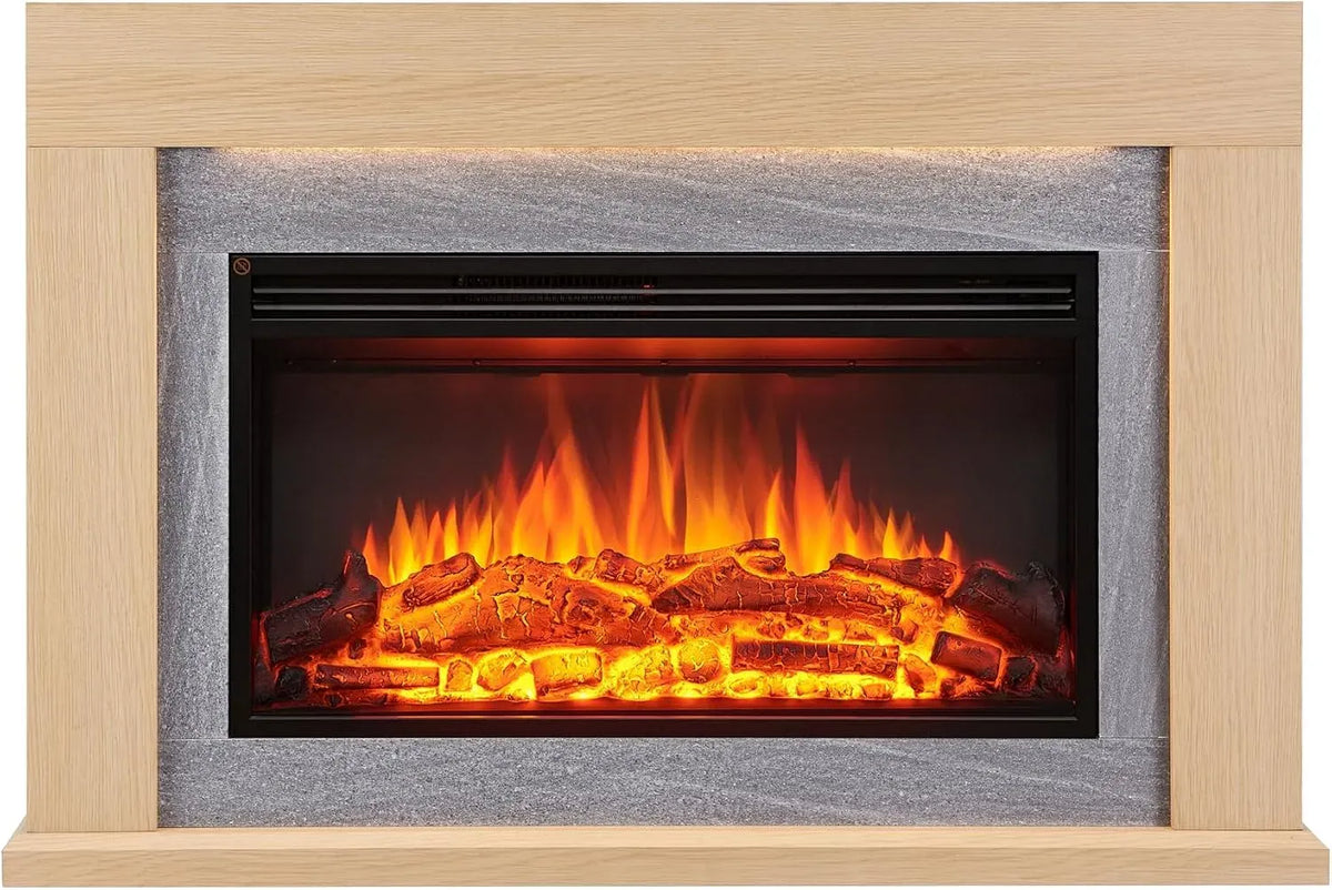 Radiateur électrique, 2000 W, BALDERIA, minuteur, éclairage LED, thermostat, effet 3D, Foyer électrique sur Pieds avec Effet de Flammes 3D