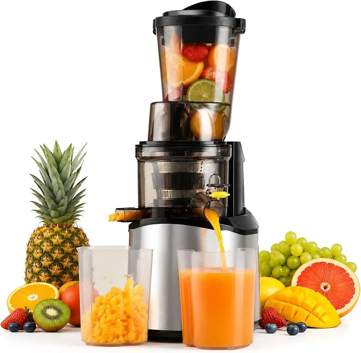 Extracteur de jus, professionnel, acier inoxydable, Gouttière d'alimentation de 4,5 pouces