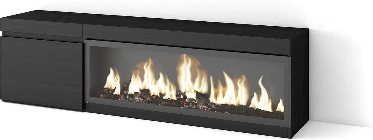 Meuble TV, 65 pouces, noir, Cheminée électrique XXL, 160