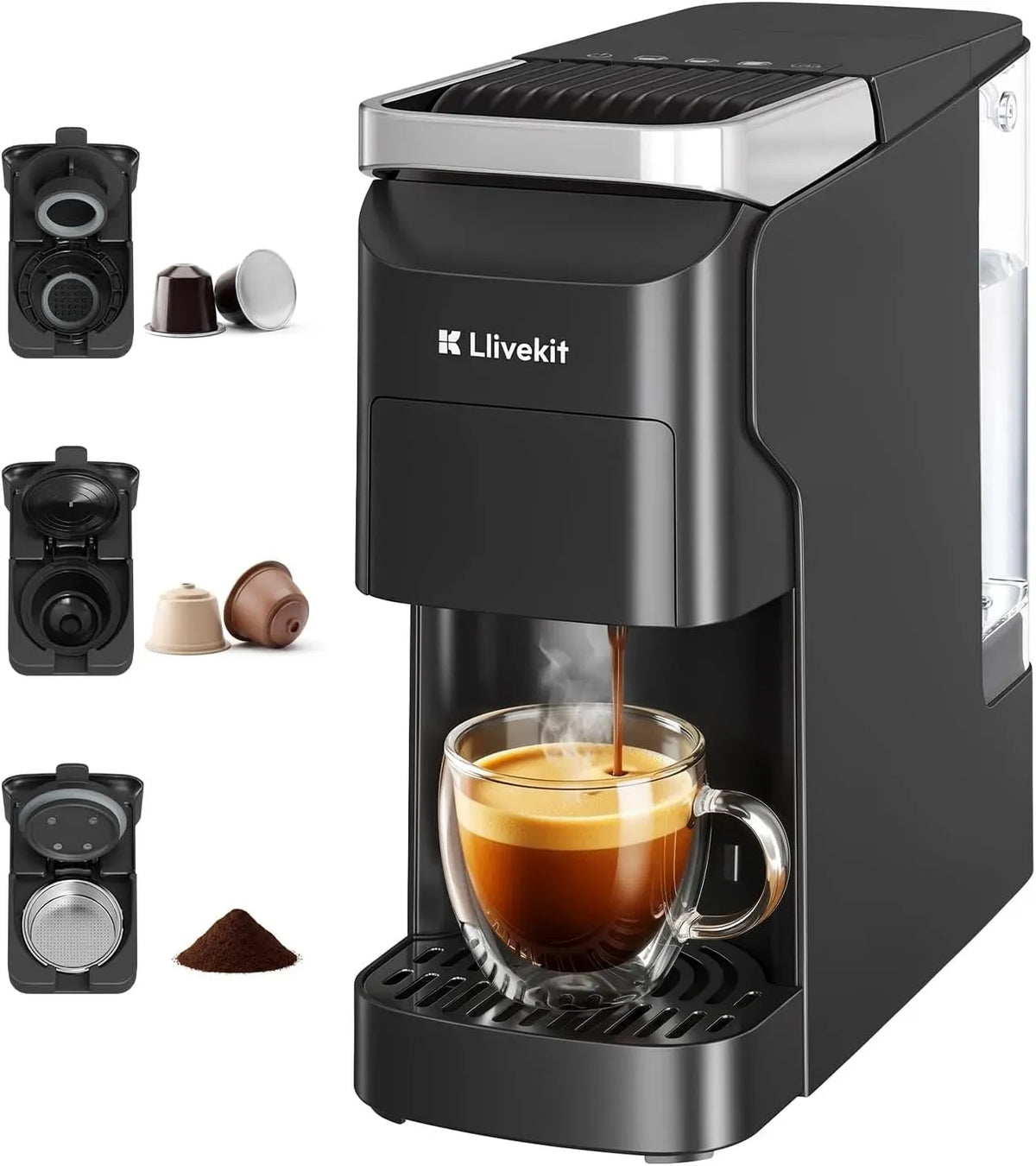 Nespresso Cafetière électrique, grand réservoir, 20 Bars, Réservoir d'Eau 920 ml, Chauffe en 40 s, LLIVEKIT Machine à Café 3 en 1