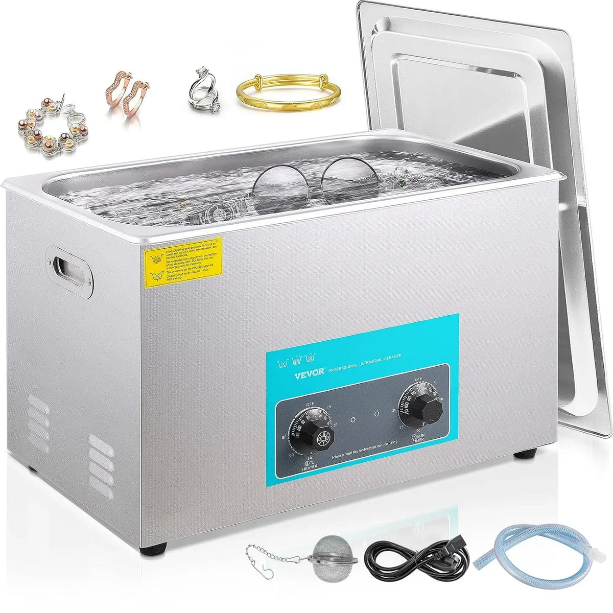 VEVOR Radiateur électrique, 30 L, minuteur, acier inoxydable, Nettoyeur à Ultrasons 30 L, Appareil de Nettoyage Ultrasonique en Acier Inoxydable