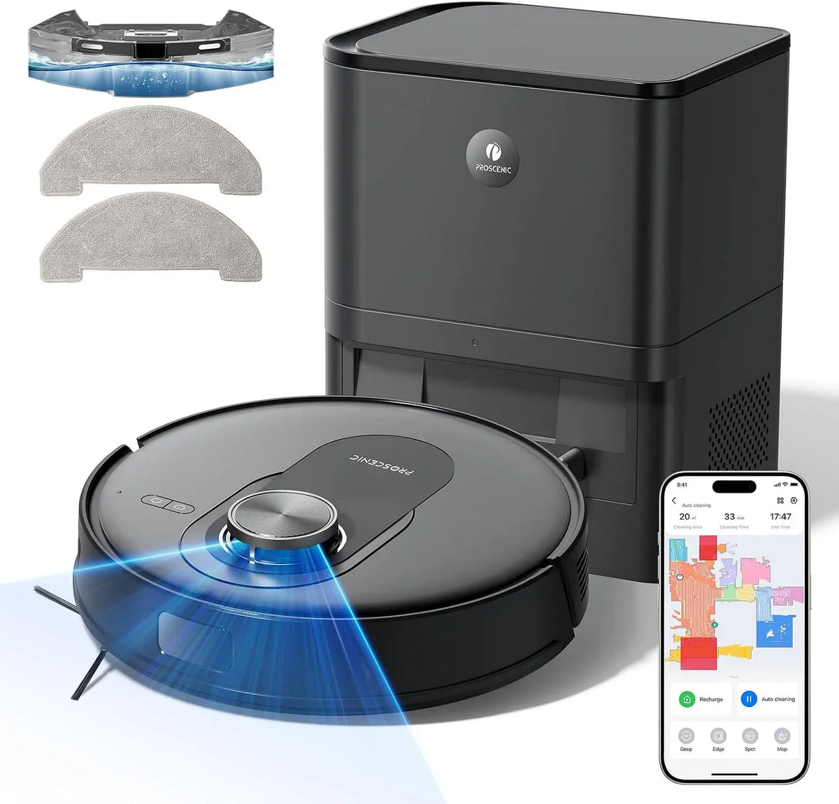Robot aspirateur, Google Assistant, Alexa et Siri, 200 mins pour Poils Animaux Tapis Sols Durs, Connecté App/Alexa/Siri/IFTTT