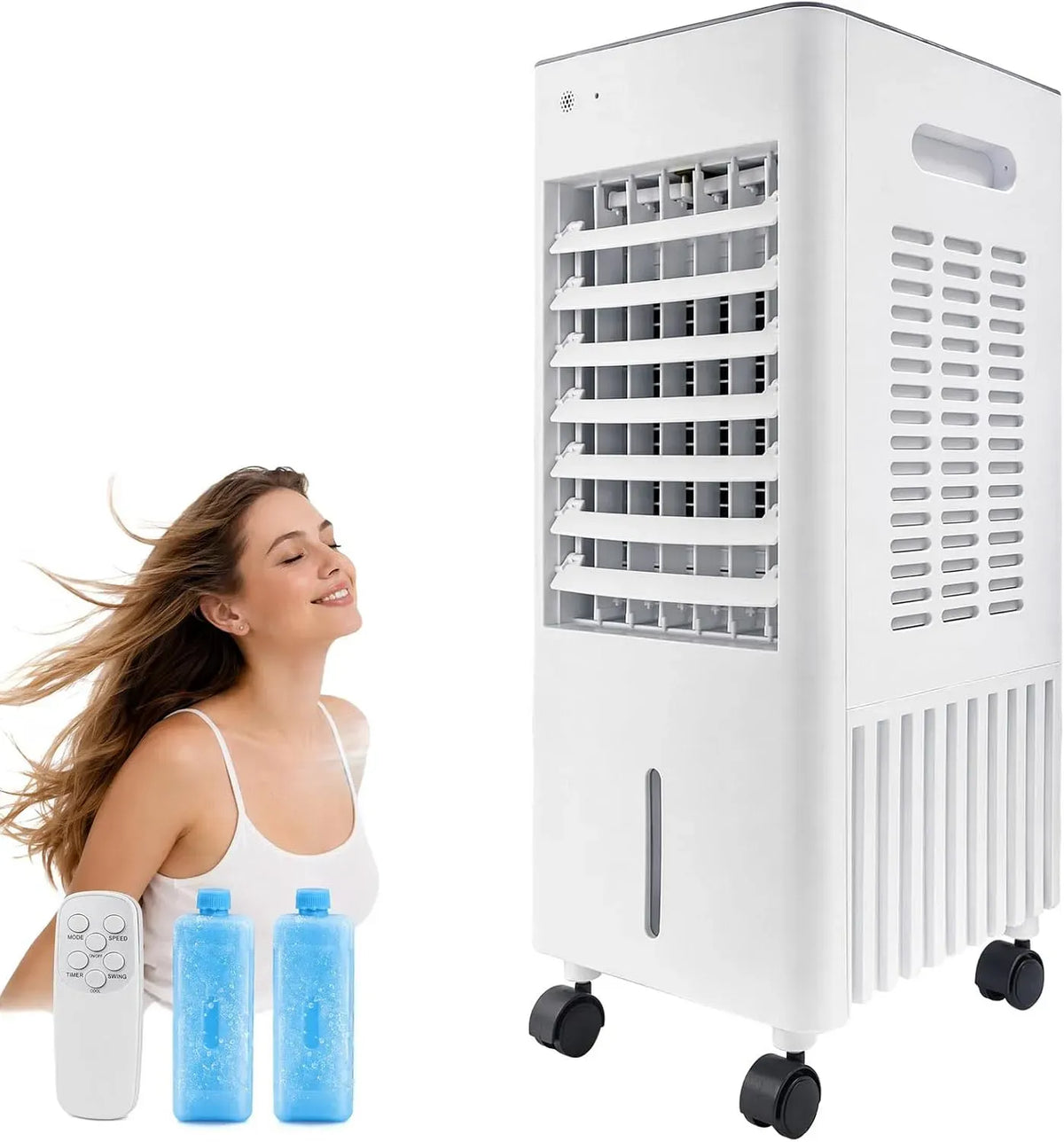 Climatiseur 4-en-1, 12 L, grand réservoir, silencieux, Rafraîchisseur d'air Silencieux pour Chambre, 2 Pains de Glace