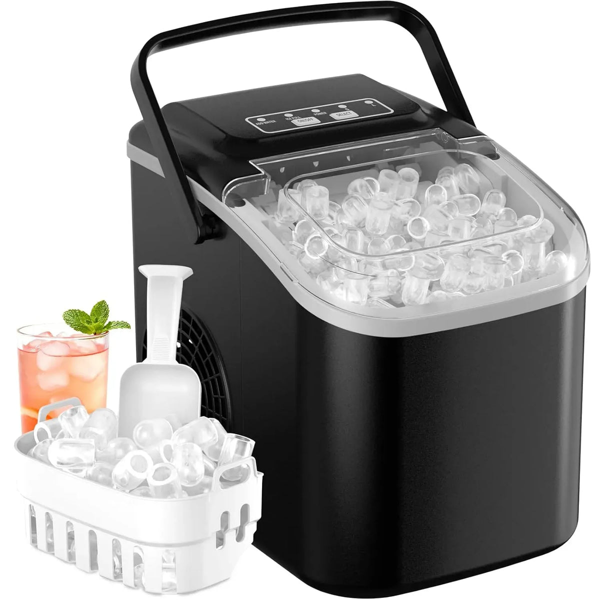 Machine à glaçons 24h, portable, camping, Idéale pour Maison/Cuisine/Camping, 12kg en, 8 Glaçons en 6-8 Minutes