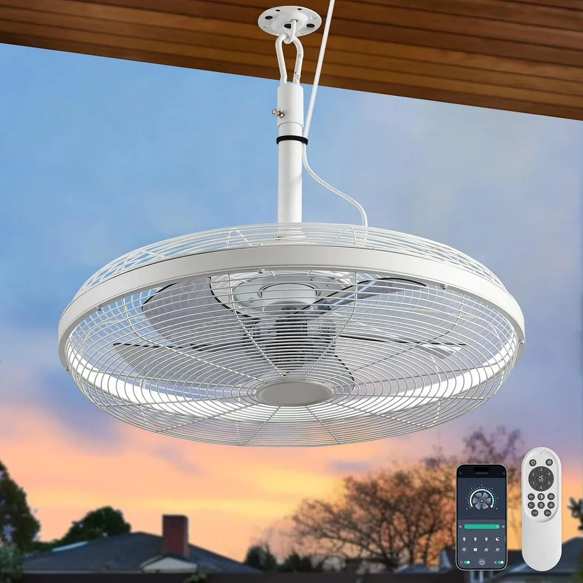 Ventilateur, 50,8 cm, AHAWILL, extérieur, ventilateur pour circulation d'air, Ventilateur de plafond extérieur avec lumières