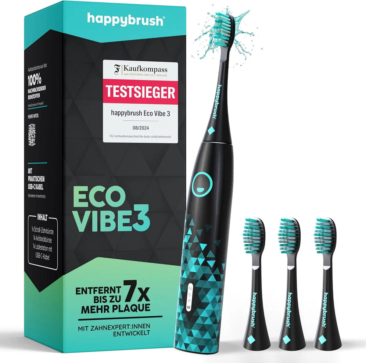 VIBE 3 Brosse, brosse à dents rechargeable, minuteur, 3 Modes, noir