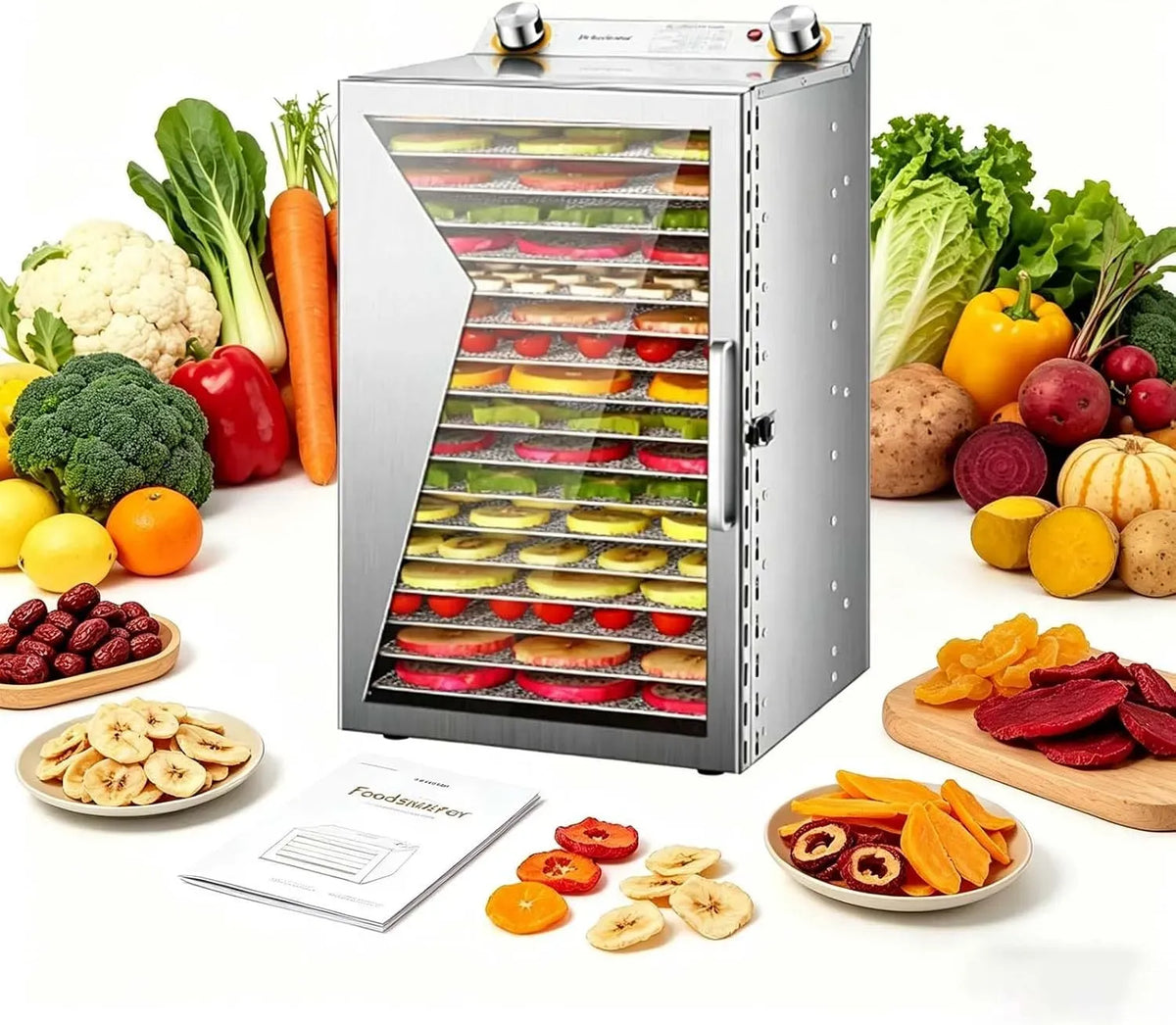 pour Jerky, Sèche-Électrique avec Contrôle Précis Température et Plateaux Acier Inox, pour Déshydrateur Alimentaire Professionnel pour Maison et