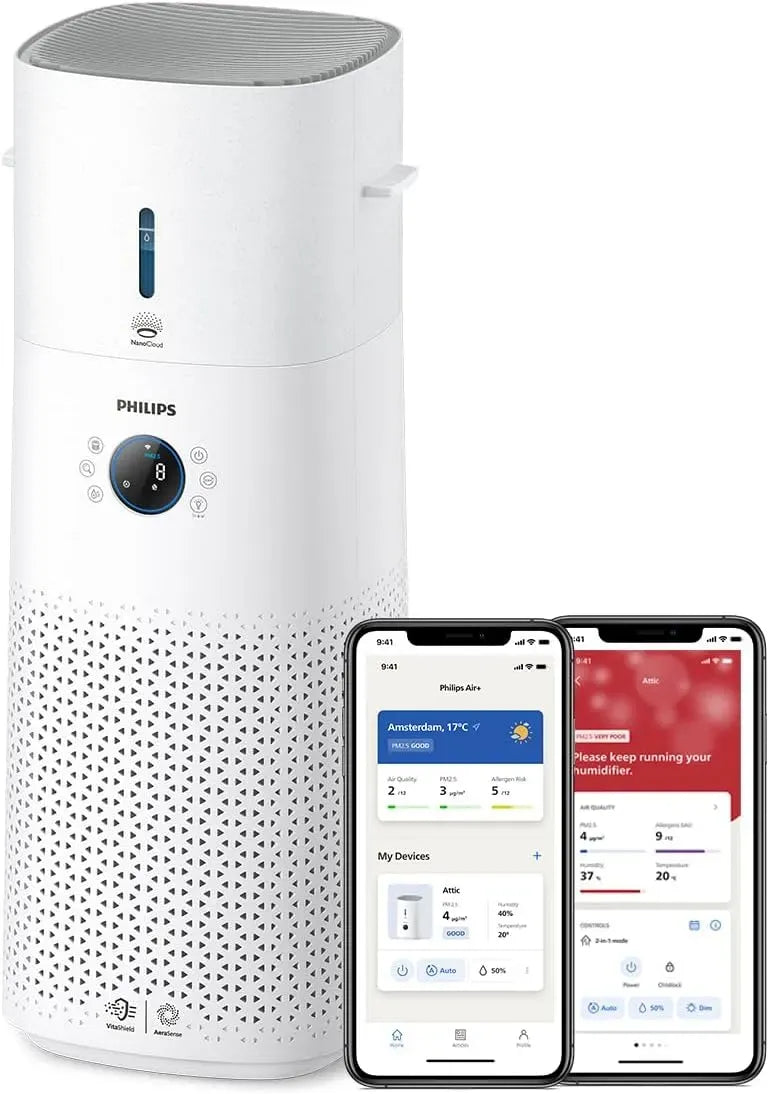 Philips 2-en-1 m3/h Purificateur d'air, 505 m³/h, dalle IPS, blanc, élimine 99,97% des polluants, AC3737/10, Jusqu'à 131 m², HEPA