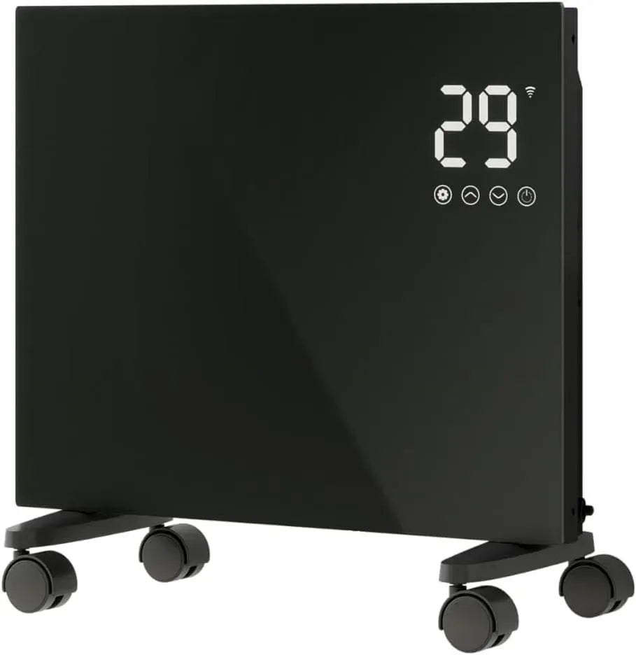 Radiateur électrique, 1000 W, AICA 2en1 70mm., tactile, minuteur, Wi-Fi, noir, Verre trempé ultra-plat Pilotage via app, Minuterie 24h