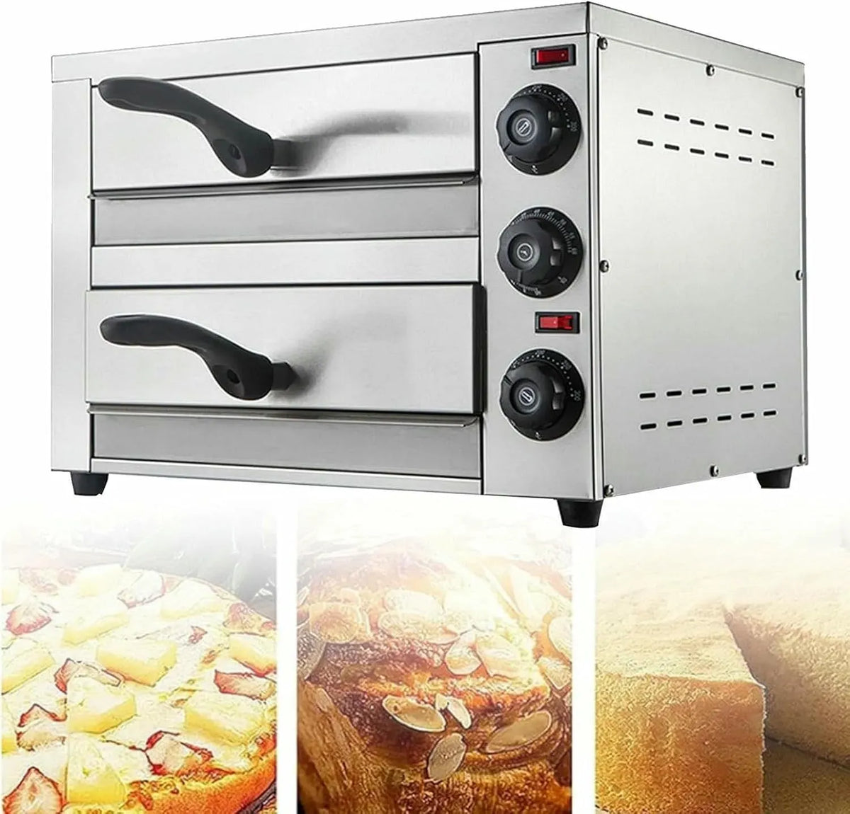 Four électrique à pizza, minuteur, professionnel, 2 zones de température, acier inoxydable