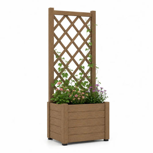 Jardinière rectangulaire avec treillis pour plantes grimpantes en bois marron, 80 × 40 × 180 cm