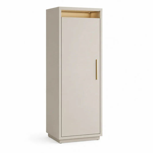 Armoire étroite en bois beige à 1 porte avec poignée en métal doré, 50 × 40 × 180 cm