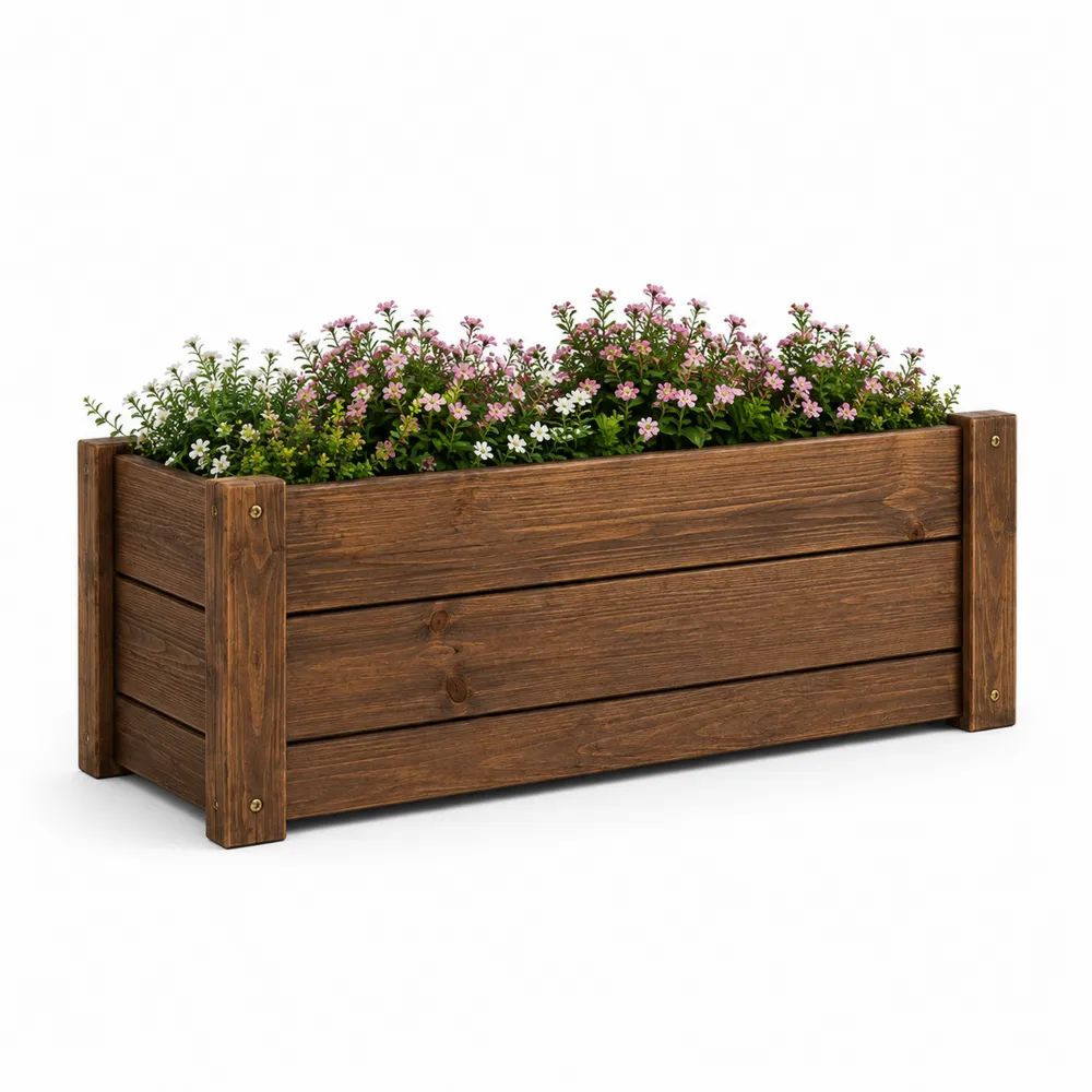 Jardinière rectangulaire en pin massif traité brun, 100 x 40 x 45 cm