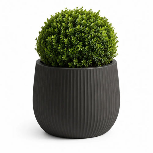 Pot de fleurs rond strié en polypropylène anthracite Ø 40 × H 36 cm