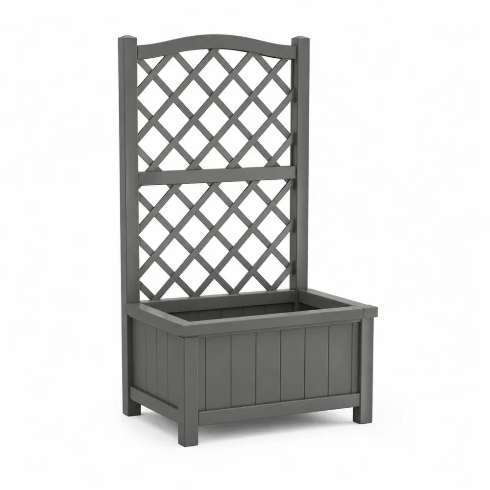 Jardinière d’extérieur avec treillis en bois gris, 40 x 40 x 135 cm