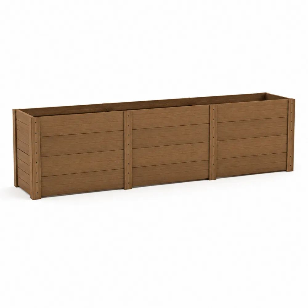 Jardinière surélevée rectangulaire en bois brun pour extérieur, 200 x 50 x 50 cm