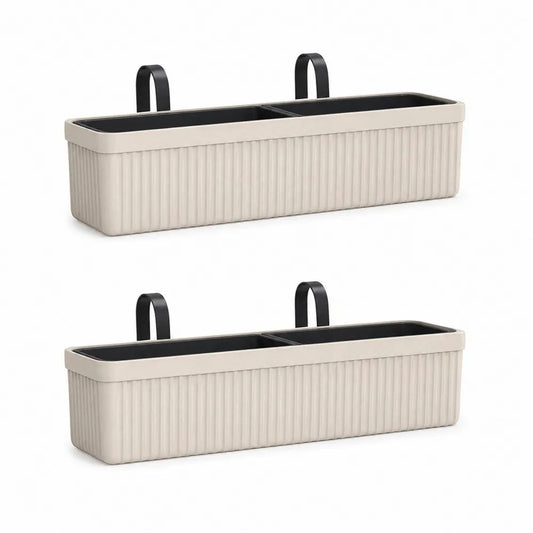 Lot de 2 jardinières de balcon suspendues rectangulaires en polypropylène beige et noir, 50 × 17 × 16 cm