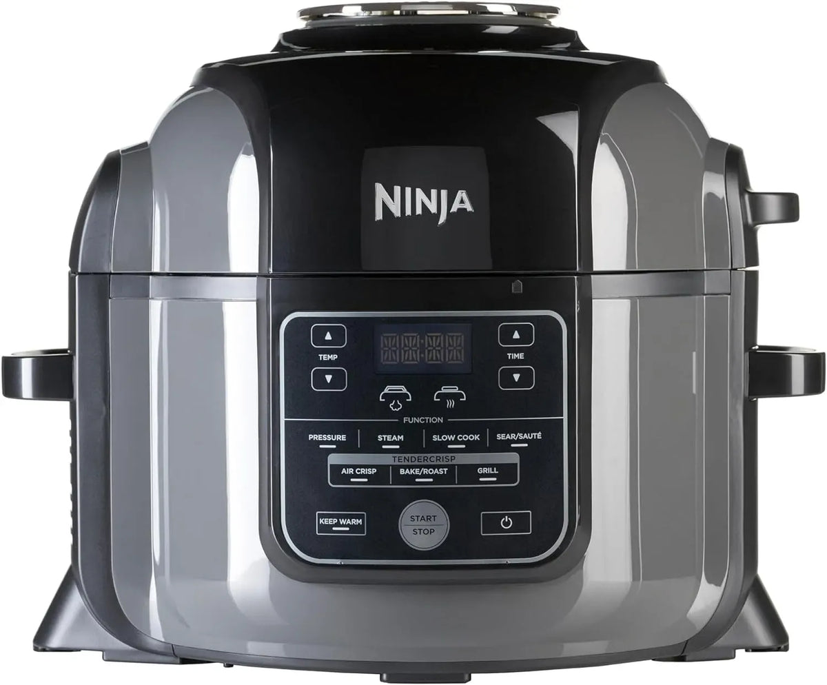 Ninja 7-en-1 OP300EU Friteuse à air chaud, 6 L, 7 programmes, gril, noir, Acier brossé et Noir, 7 fonctions de cuisson, Gril et plus
