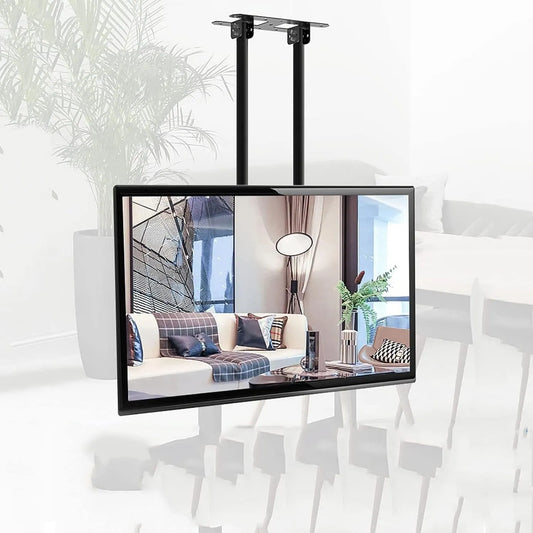 Meuble TV, 100 pouces, installation au plafond avec réglage de l'angle de 3°, -20°, design de suspension compatible avec poteau