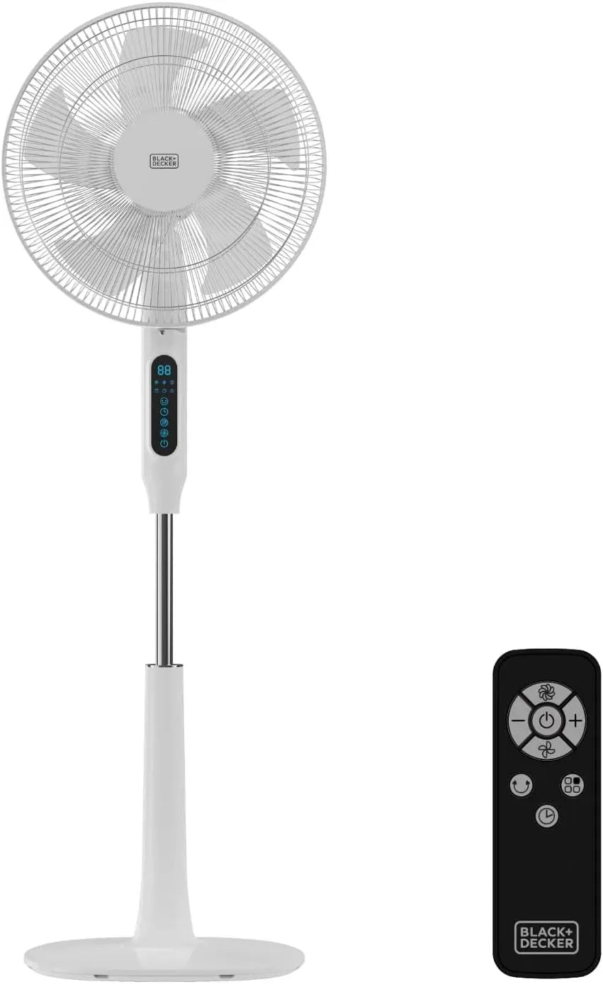 Black+Decker 15h Ventilateur, 138 cm, 30 W, minuteur, oscillation, silencieux, noir, Hauteur Réglable 118-138 cm, Écran LED, 24 Vitesses