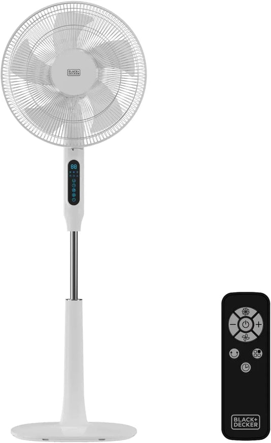 Black+Decker 15h Ventilateur, 138 cm, 30 W, minuteur, oscillation, silencieux, noir, Hauteur Réglable 118-138 cm, Écran LED, 24 Vitesses